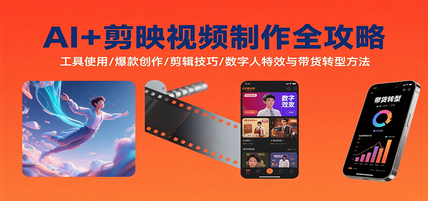 AI+剪映视频制作全攻略：工具使用/爆款创作/剪辑技巧/数字人特效与带货转型方法-白蛇网赚