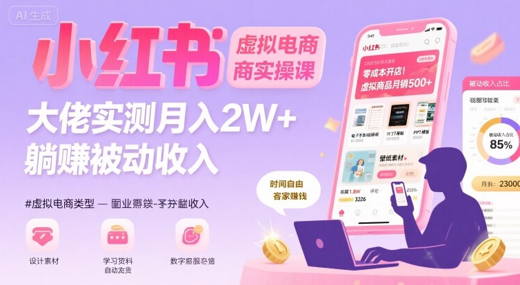 小红书虚拟电商，大佬实测月入2W+，实现被动收入-白蛇网赚