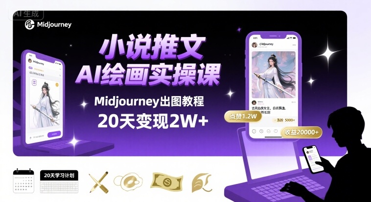小说推文干货分享之AI绘画MJ出图实操课，用Midjourney做小说推文，20天挣2w-白蛇网赚
