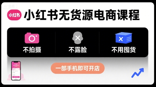 小红书无货源电商课程，不拍摄不露脸不用囤货，一部手机即可开店-白蛇网赚