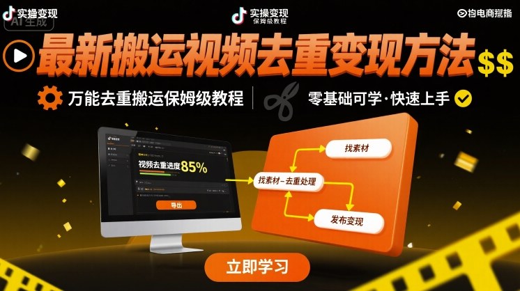 最新搬运视频去重变现方法，万能去重搬运保姆级教程-白蛇网赚