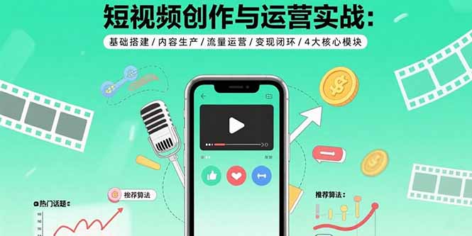短视频创作与运营实战：基础搭建/内容生产/流量运营/变现闭环/4大核心模块-白蛇网赚
