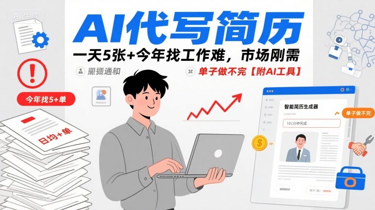 AI代写简历，一天5张+今年找工作难，市场刚需，单子做不完【附AI工具】-白蛇网赚