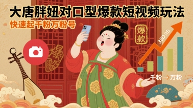 大唐胖妞对口型爆款短视频玩法，快速起千粉万粉号-白蛇网赚