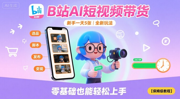 B站AI短视频带货，新手一天5张，全新玩法【保姆级教程】-白蛇网赚