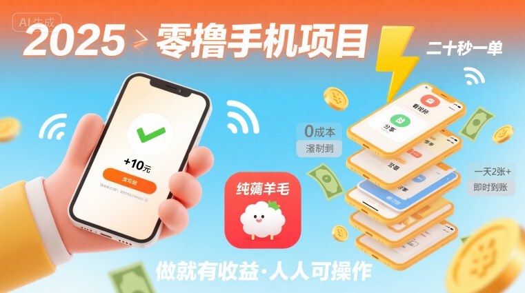 2025年零撸手机项目，二十秒一单，纯薅羊毛 一天2张+做就有-白蛇网赚