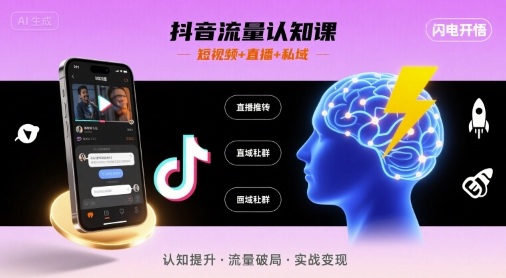 抖音流量认知课，短视频+直播+私域，认知提升，闪电开悟-白蛇网赚