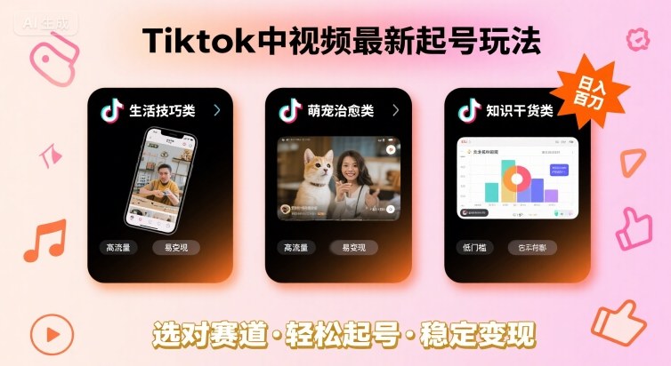 Tiktok中视频最新起号玩法，想要日入百刀，做好这几个赛道就可以了-白蛇网赚
