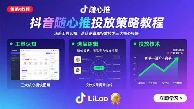 抖音随心推投放策略教程：涵盖工具认知、选品逻辑和投放技术三大核心模块-白蛇网赚