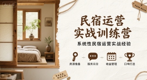 民宿运营实战训练营，系统性民宿运营实战经验-白蛇网赚
