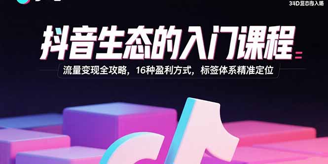 抖音生态的入门课程：流量变现全攻略，16种盈利方式，标签体系精准定位-白蛇网赚