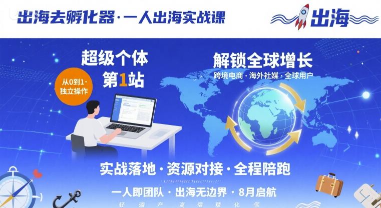 出海去孵化器，一人出海实战课，​超级个体第1站，解锁全球增长-白蛇网赚