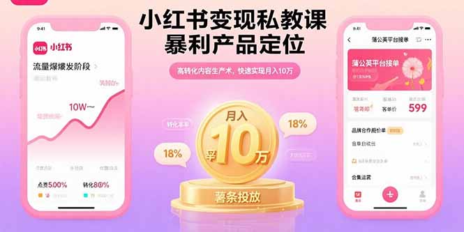 小红书变现私教课，暴利产品定位，高转化内容生产术，快速实现月入10万-白蛇网赚