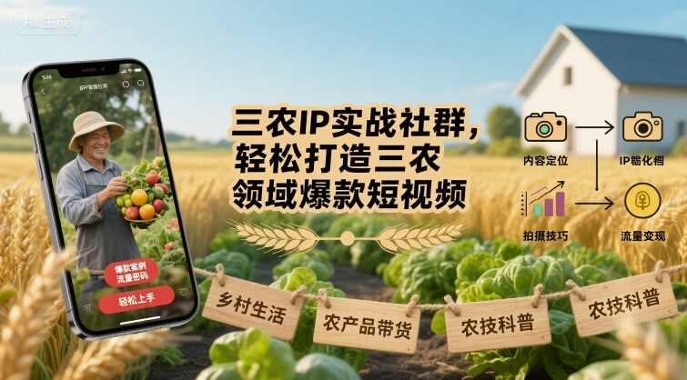 三农IP实战社群，轻松打造三农领域爆款短视频-白蛇网赚