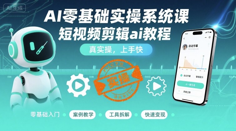 AI零基础实操系统课，短视频剪辑ai教程，真实操，上手快-白蛇网赚