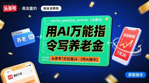 用AI万能指令写养老金，头条号7天狂撸2k【附AI指令】-白蛇网赚