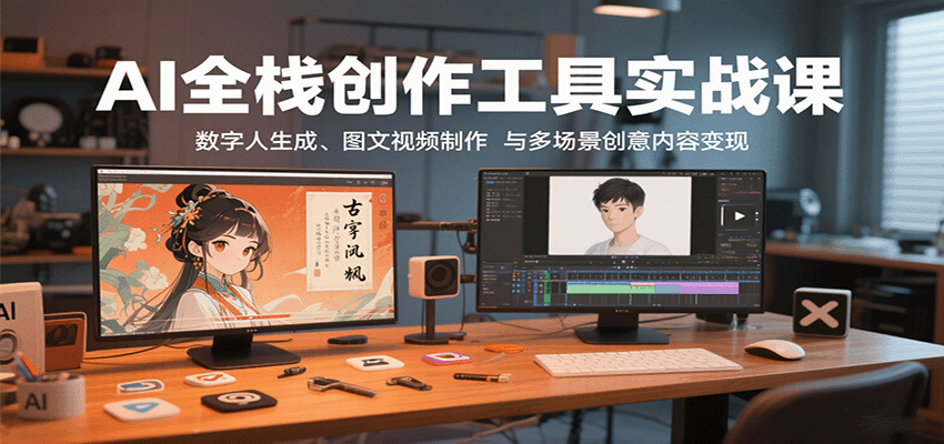 AI全栈创作工具实战课：数字人生成、图文视频制作与多场景创意内容变现-白蛇网赚