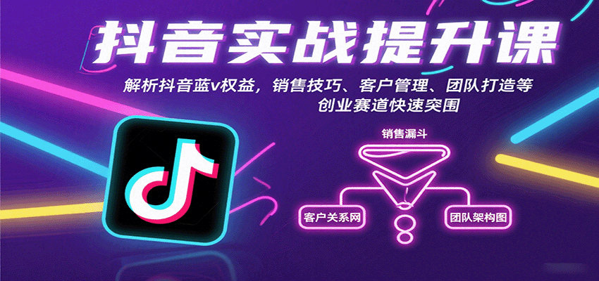 抖音实战提升课：解析抖音蓝v权益，销售技巧、客户管理、团队打造等创业赛道快速突围-白蛇网赚