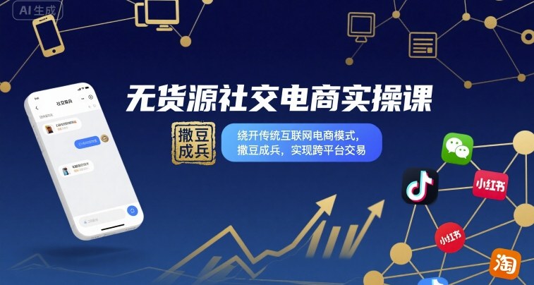 无货源社交电商实操课，绕开传统互联网电商模式，撒豆成兵，实现跨平台交易-白蛇网赚