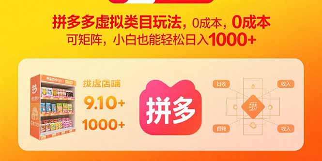 拼多多虚拟类目玩法，0成本，可矩阵，小白也能轻松日入1000+-白蛇网赚