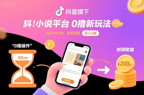 抖音旗下小说平台0撸新玩法，每天挂G60分钟，简单无脑，日入2张【揭秘】-白蛇网赚