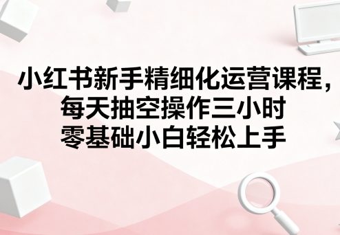 小红书新手精细化运营课程，每天抽空操作三小时，零基础小白轻松上手-白蛇网赚