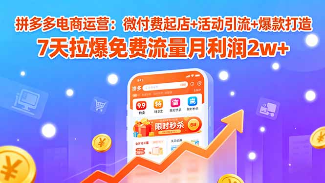 拼多多电商运营：微付费起店+活动引流+爆款打造 7天拉爆免费流量月利润2w+-白蛇网赚