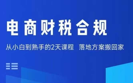 电商财税合规线下课，适合老板+财务，教你规避涉税风险，实现低成本合规经营-白蛇网赚