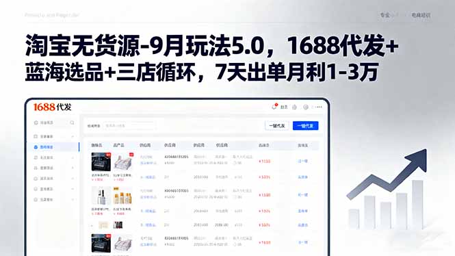 淘宝无货源-9月玩法5.0，1688代发+蓝海选品+三店循环，7天出单月利1-3万-白蛇网赚