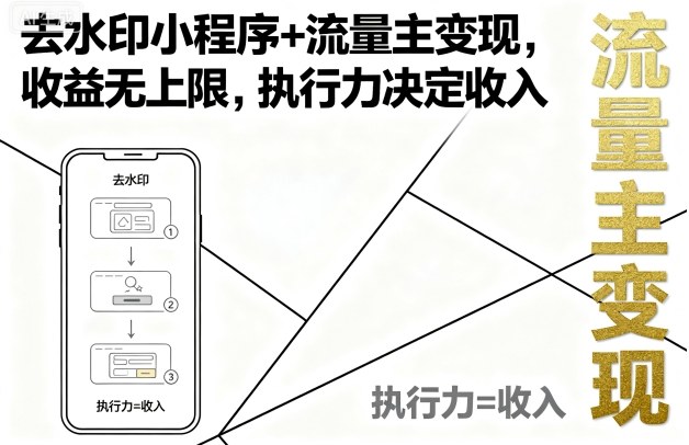 去水印小程序+流量主变现，收益无上限，执行力决定收入-白蛇网赚