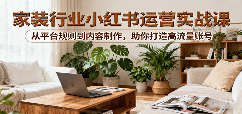 小红书家装行业运营实战课：从平台规则到内容制作，助你打造高流量账号-白蛇网赚