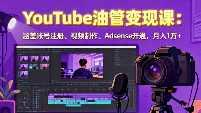 2025YouTube油管变现课：涵盖账号注册、视频制作、Adsense开通，月入1万+-白蛇网赚