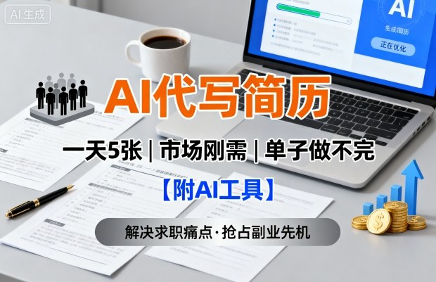 AI代写简历，一天5张，今年找工作难，市场刚需，单子做不完【附AI工具】-白蛇网赚