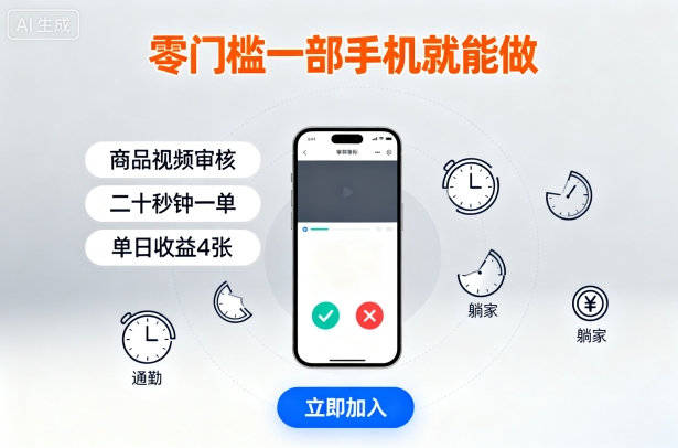 零门槛一部手机就能做，商品视频审核，通勤躺家碎片时间都能做，二十秒钟一单，单日收益4张【揭秘】-白蛇网赚