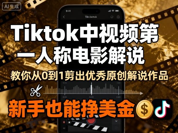 Tiktok中视频第一人称电影解说，教你从0到1剪出一个优秀的原创解说作品，新手也能挣美金-白蛇网赚