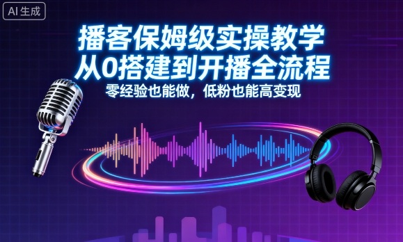 播客保姆级实操教学，从0搭建到开播全流程，零经验也能做，低粉也能高变现-白蛇网赚