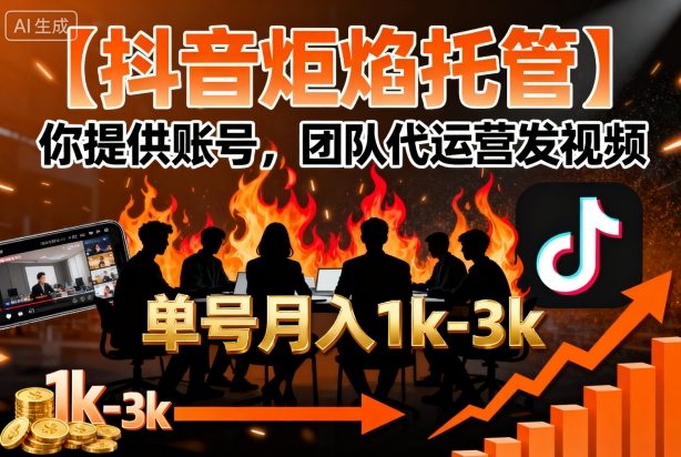 【抖音炬焰托管】你提供账号，团队代运营发视频，单号月入1k+【揭秘】-白蛇网赚