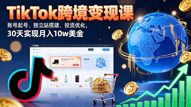 TikTok跨境变现课：账号起号、独立站搭建、投流优化，30天实现月入10w美金-白蛇网赚