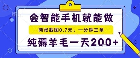 手机项目，二十秒一单，纯薅羊毛一天2张+做就有【揭秘】-白蛇网赚
