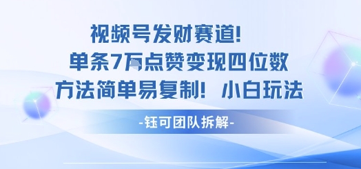 视频号发财赛道单条7W点赞变现四位数方法简单易复制小白玩法-白蛇网赚