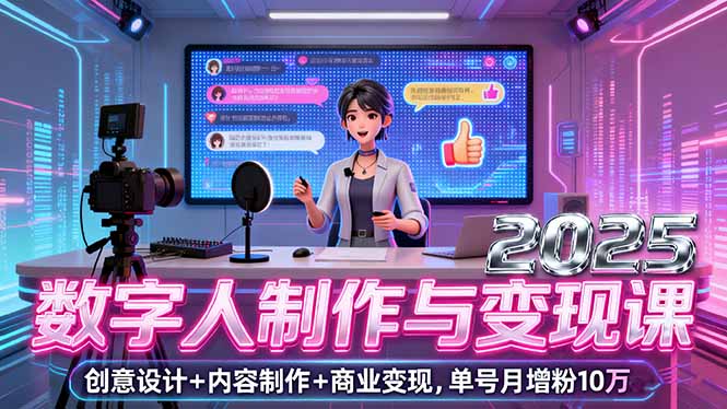 2025数字人制作与变现课，创意设计+内容制作+商业变现，单号月增粉10万+-白蛇网赚