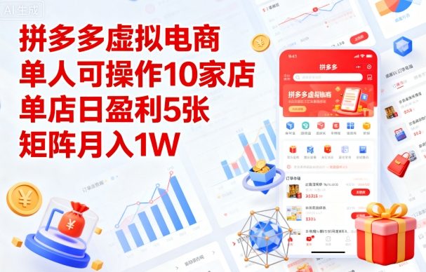 拼多多虚拟电商，单人可操作10家店，单店日盈利5张，矩阵月入1W+【揭秘】-白蛇网赚