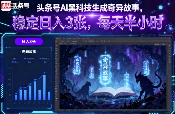 头条号AI黑科技生成奇异故事，稳定日入3张，每天半小时-白蛇网赚