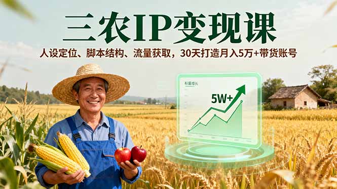 三农IP变现课，人设定位、脚本结构、流量获取，30天打造月入5万+带货账号-白蛇网赚