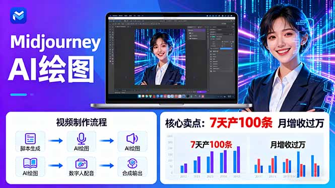 AI绘图照片开口说话视频制作：Midjourney+数字人，7天产100条月增收过万-白蛇网赚