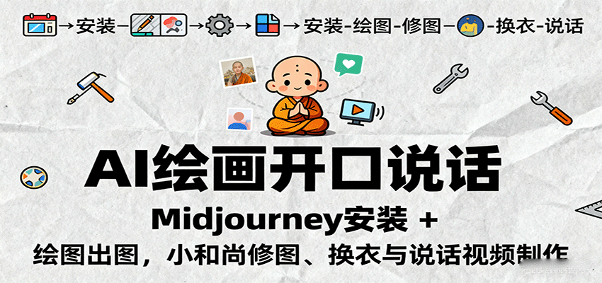 AI绘画开口说话，Midjourney安装 + 绘图出图，小和尚修图、换衣与说话视频制作-白蛇网赚