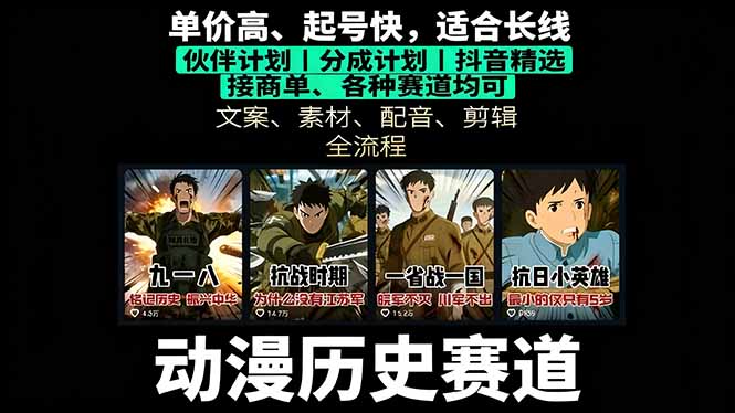 历史动漫赛道撸分成：起号、文案、素材、配音、剪辑，单视频收益破万-白蛇网赚
