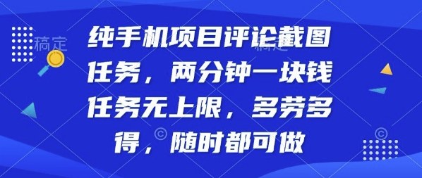 纯手机项目评论截图任务，两分钟一块钱多劳多得，随时随地都能做【揭秘】-白蛇网赚