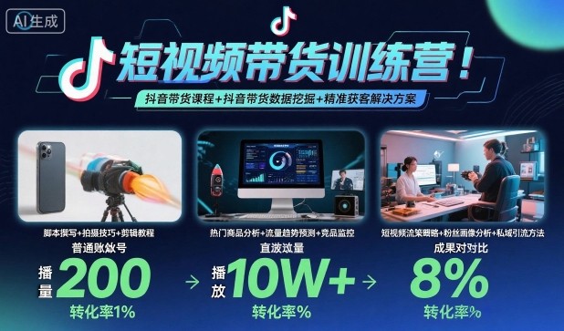 短视频带货训练营,抖音带货课程+抖音带货数据挖掘+精准获客解决方案-白蛇网赚