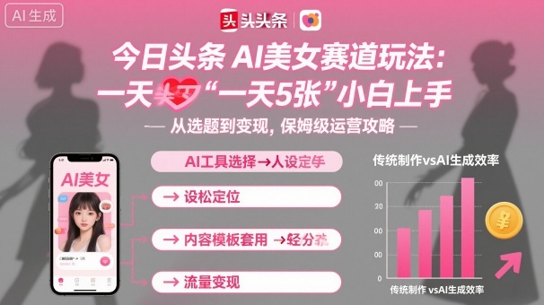 今日头条AI美女赛道玩法,一天轻松5张,小白轻松上手-白蛇网赚